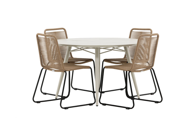 Venture Home Lina Dining Table - Beige - Round 120 cm- Lindos Stacking Chair - Black Alu / Latte Rope_4