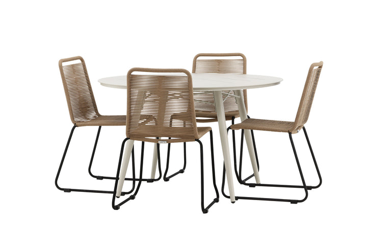 Venture Home Lina Dining Table - Beige - Round 120 cm- Lindos Stacking Chair - Black Alu / Latte Rope_4