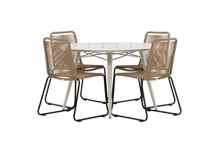 Venture Home Lina Dining Table - Beige - Round 120 cm- Lindos Stacking Chair - Black Alu / Latte Rope_4