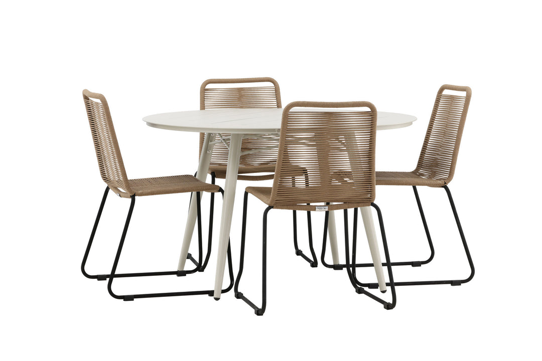 Venture Home Lina Dining Table - Beige - Round 120 cm- Lindos Stacking Chair - Black Alu / Latte Rope_4
