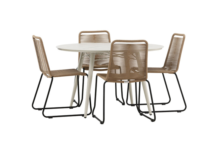Venture Home Lina Dining Table - Beige - Round 120 cm- Lindos Stacking Chair - Black Alu / Latte Rope_4