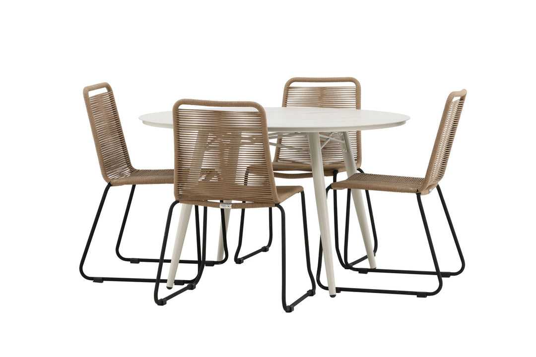 Venture Home Lina Dining Table - Beige - Round 120 cm- Lindos Stacking Chair - Black Alu / Latte Rope_4