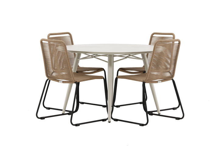 Venture Home Lina Dining Table - Beige - Round 120 cm- Lindos Stacking Chair - Black Alu / Latte Rope_4
