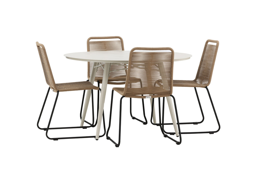 Venture Home Lina Dining Table - Beige - Round 120 cm- Lindos Stacking Chair - Black Alu / Latte Rope_4