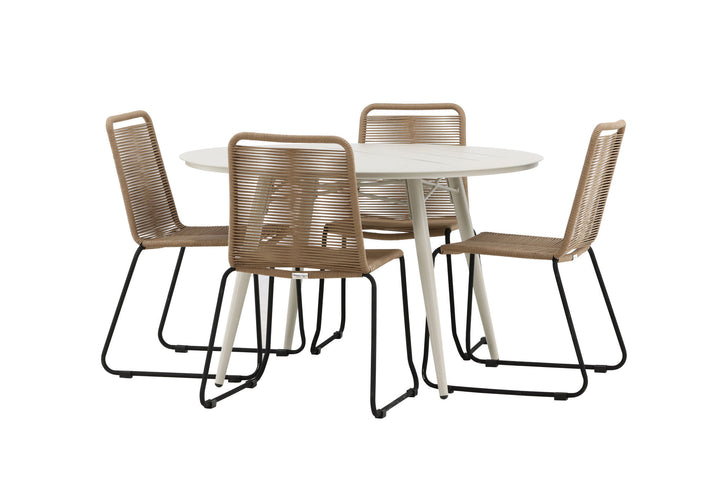 Venture Home Lina Dining Table - Beige - Round 120 cm- Lindos Stacking Chair - Black Alu / Latte Rope_4