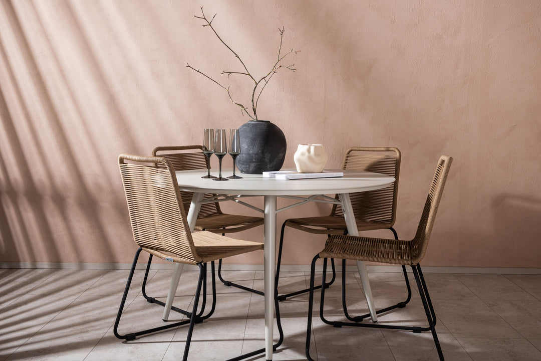 Venture Home Lina Dining Table - Beige - Round 120 cm- Lindos Stacking Chair - Black Alu / Latte Rope_4