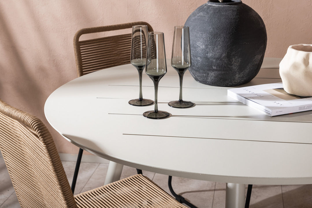 Venture Home Lina Dining Table - Beige - Round 120 cm- Lindos Stacking Chair - Black Alu / Latte Rope_4