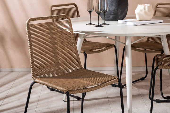 Venture Home Lina Dining Table - Beige - Round 120 cm- Lindos Stacking Chair - Black Alu / Latte Rope_4