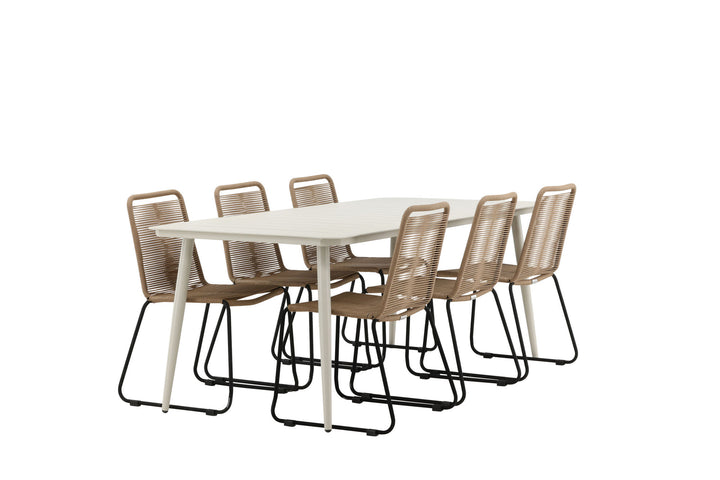 Venture Home Lina Dining Table - Beige - 200*90- Lindos Stacking Chair - Black Alu / Latte Rope_6