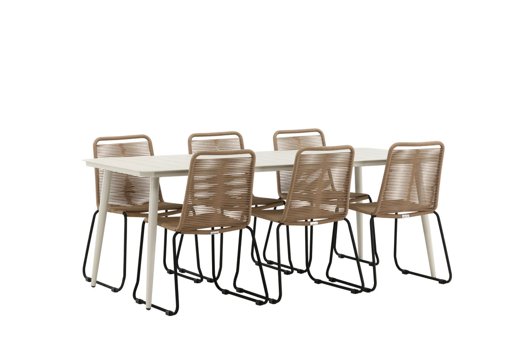 Venture Home Lina Dining Table - Beige - 200*90- Lindos Stacking Chair - Black Alu / Latte Rope_6
