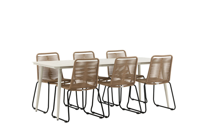 Venture Home Lina Dining Table - Beige - 200*90- Lindos Stacking Chair - Black Alu / Latte Rope_6