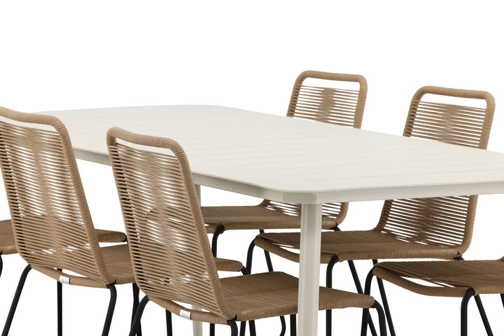 Venture Home Lina Dining Table - Beige - 200*90- Lindos Stacking Chair - Black Alu / Latte Rope_6