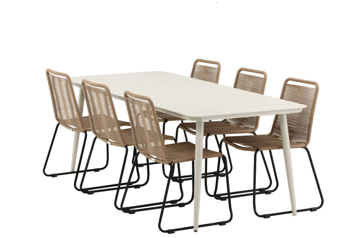 Venture Home Lina Dining Table - Beige - 200*90- Lindos Stacking Chair - Black Alu / Latte Rope_6