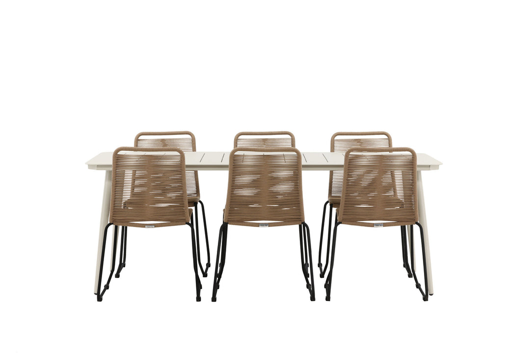 Venture Home Lina Dining Table - Beige - 200*90- Lindos Stacking Chair - Black Alu / Latte Rope_6