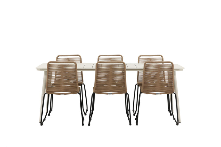 Venture Home Lina Dining Table - Beige - 200*90- Lindos Stacking Chair - Black Alu / Latte Rope_6