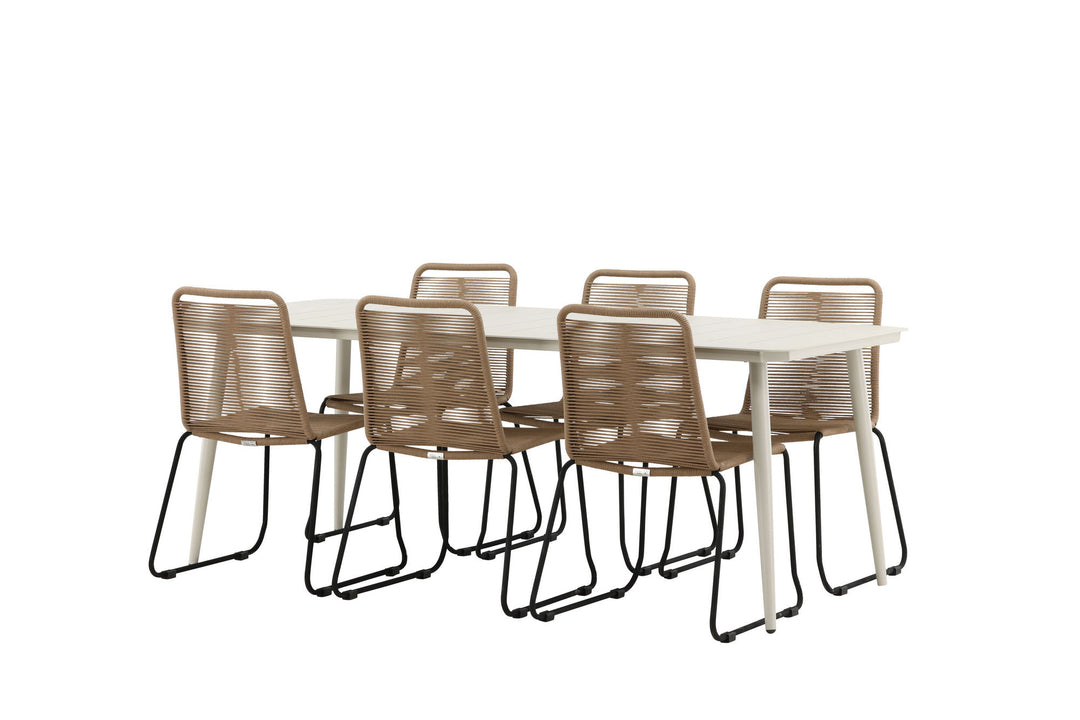 Venture Home Lina Dining Table - Beige - 200*90- Lindos Stacking Chair - Black Alu / Latte Rope_6