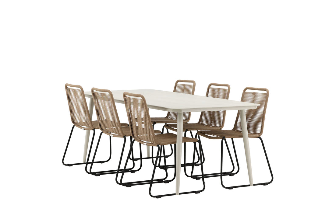 Venture Home Lina Dining Table - Beige - 200*90- Lindos Stacking Chair - Black Alu / Latte Rope_6
