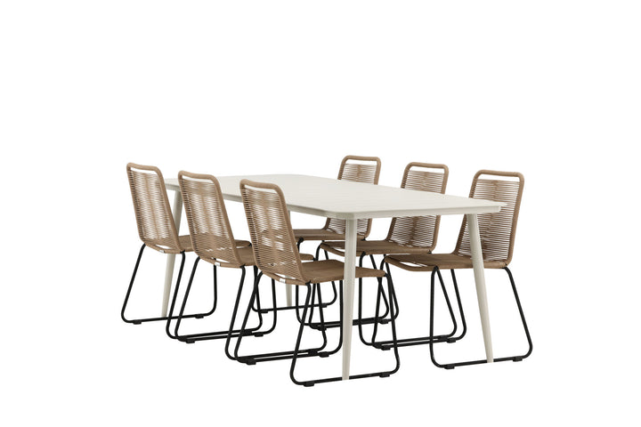 Venture Home Lina Dining Table - Beige - 200*90- Lindos Stacking Chair - Black Alu / Latte Rope_6