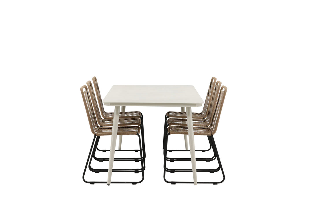 Venture Home Lina Dining Table - Beige - 200*90- Lindos Stacking Chair - Black Alu / Latte Rope_6