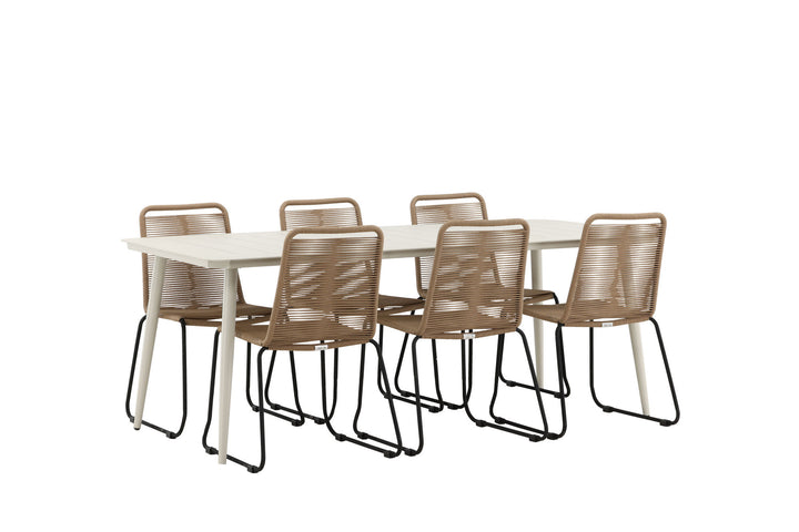 Venture Home Lina Dining Table - Beige - 200*90- Lindos Stacking Chair - Black Alu / Latte Rope_6
