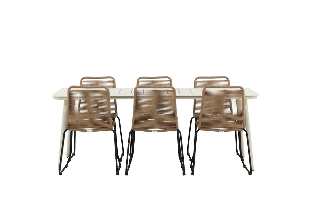 Venture Home Lina Dining Table - Beige - 200*90- Lindos Stacking Chair - Black Alu / Latte Rope_6