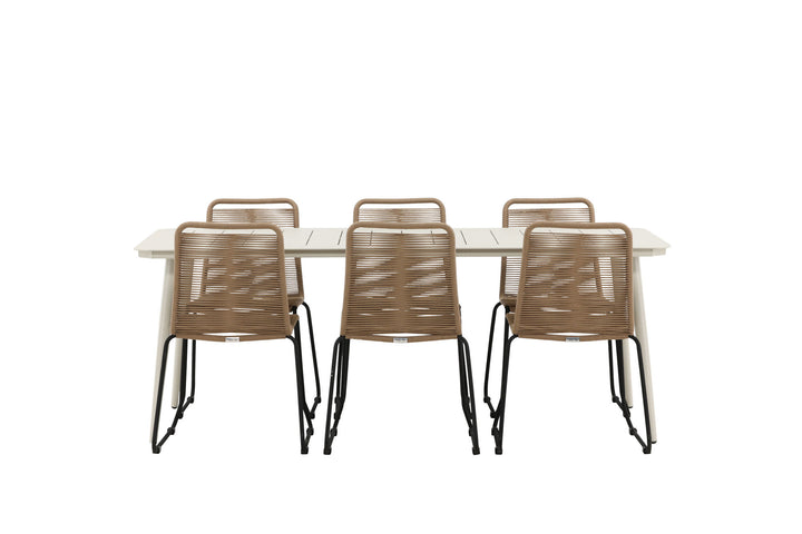 Venture Home Lina Dining Table - Beige - 200*90- Lindos Stacking Chair - Black Alu / Latte Rope_6