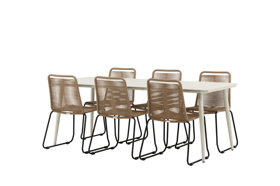Venture Home Lina Dining Table - Beige - 200*90- Lindos Stacking Chair - Black Alu / Latte Rope_6