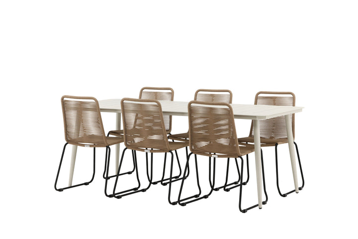 Venture Home Lina Dining Table - Beige - 200*90- Lindos Stacking Chair - Black Alu / Latte Rope_6