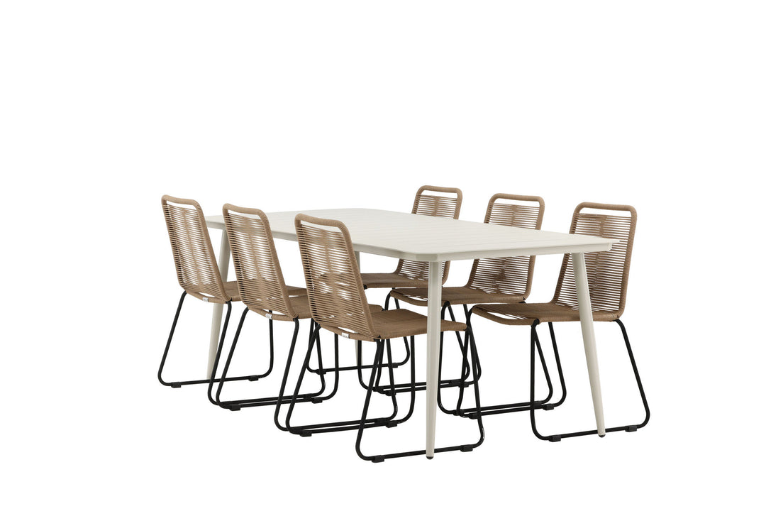 Venture Home Lina Dining Table - Beige - 200*90- Lindos Stacking Chair - Black Alu / Latte Rope_6