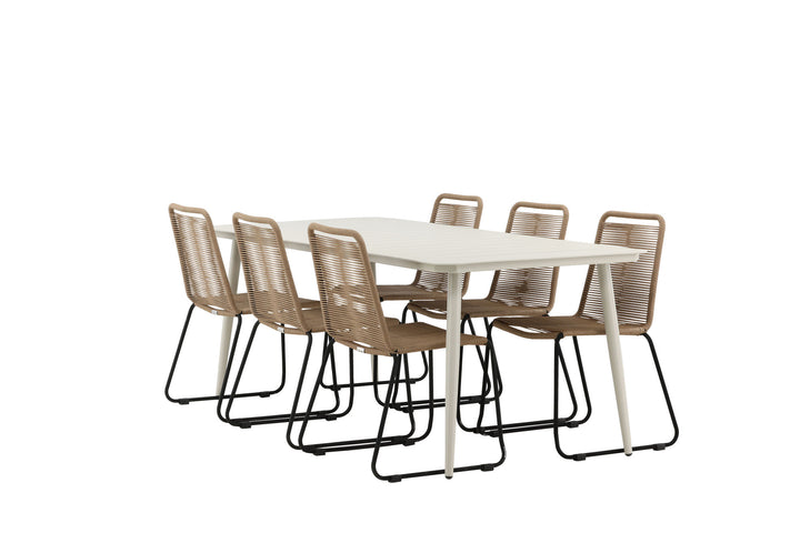 Venture Home Lina Dining Table - Beige - 200*90- Lindos Stacking Chair - Black Alu / Latte Rope_6