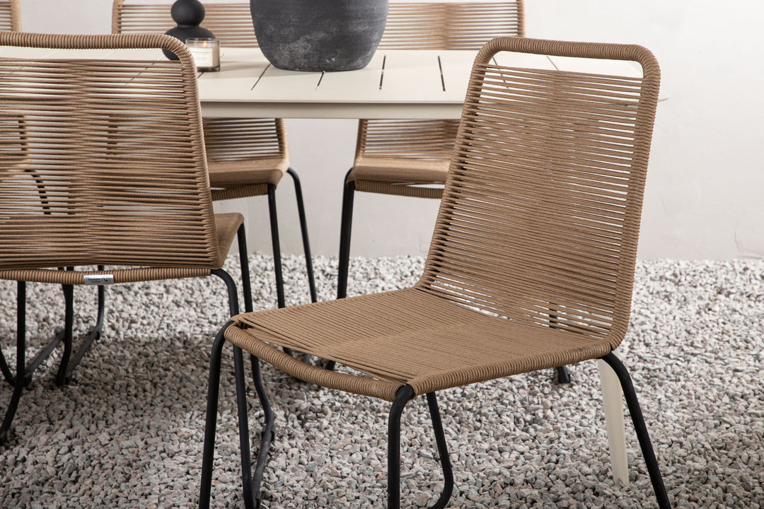 Venture Home Lina Dining Table - Beige - 200*90- Lindos Stacking Chair - Black Alu / Latte Rope_6