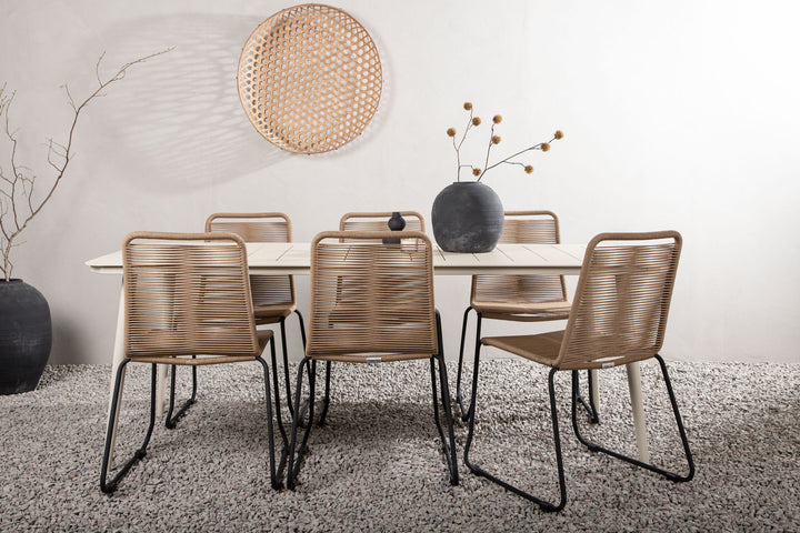 Venture Home Lina Dining Table - Beige - 200*90- Lindos Stacking Chair - Black Alu / Latte Rope_6