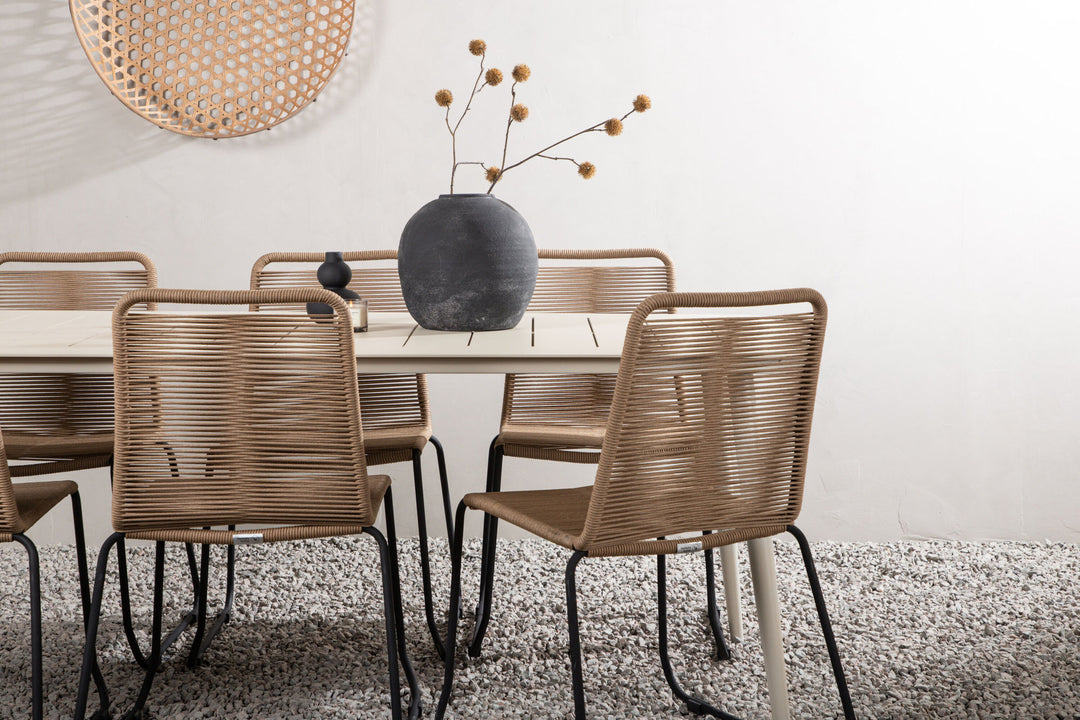 Venture Home Lina Dining Table - Beige - 200*90- Lindos Stacking Chair - Black Alu / Latte Rope_6