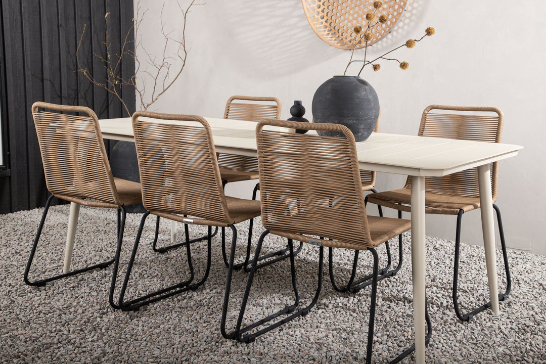 Venture Home Lina Dining Table - Beige - 200*90- Lindos Stacking Chair - Black Alu / Latte Rope_6