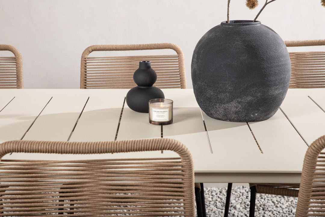 Venture Home Lina Dining Table - Beige - 200*90- Lindos Stacking Chair - Black Alu / Latte Rope_6