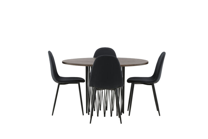 Venture Home Stone round Dining Table - Black / Mocca Veneer +Polar Dining Chair - Black Legs - Black Fabric _4