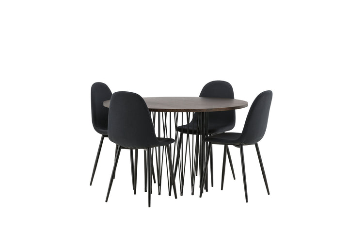 Venture Home Stone round Dining Table - Black / Mocca Veneer +Polar Dining Chair - Black Legs - Black Fabric _4