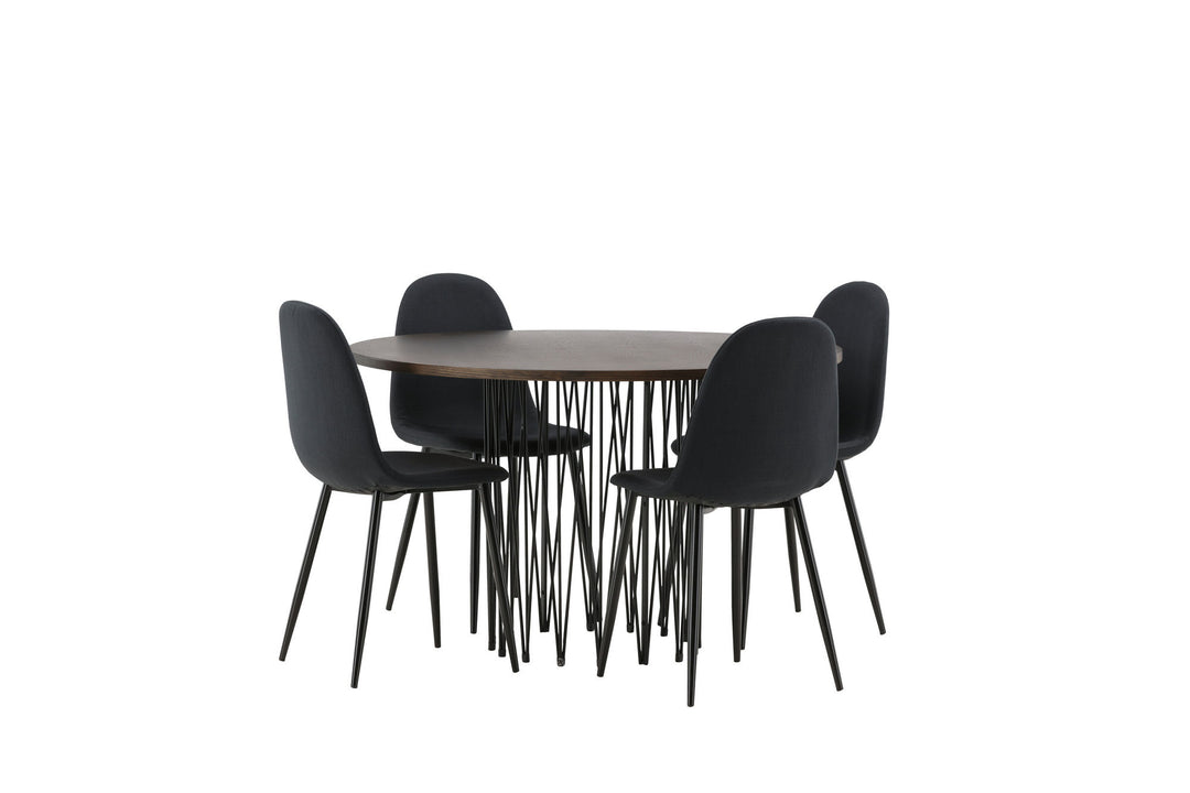 Venture Home Stone round Dining Table - Black / Mocca Veneer +Polar Dining Chair - Black Legs - Black Fabric _4