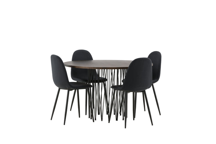 Venture Home Stone round Dining Table - Black / Mocca Veneer +Polar Dining Chair - Black Legs - Black Fabric _4