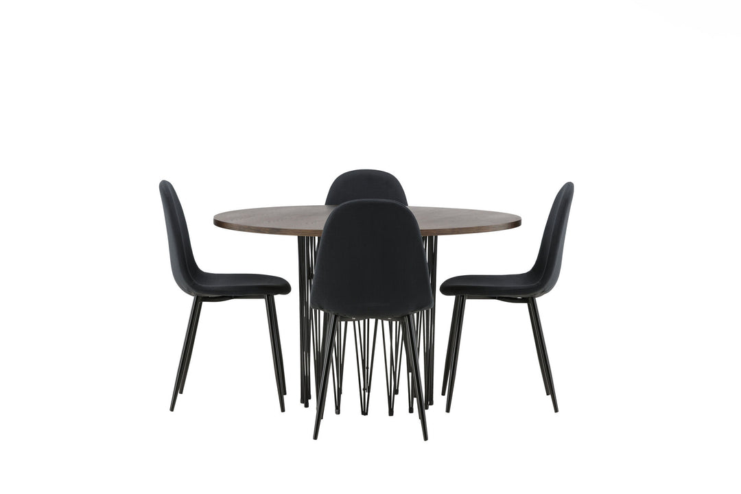 Venture Home Stone round Dining Table - Black / Mocca Veneer +Polar Dining Chair - Black Legs - Black Fabric _4