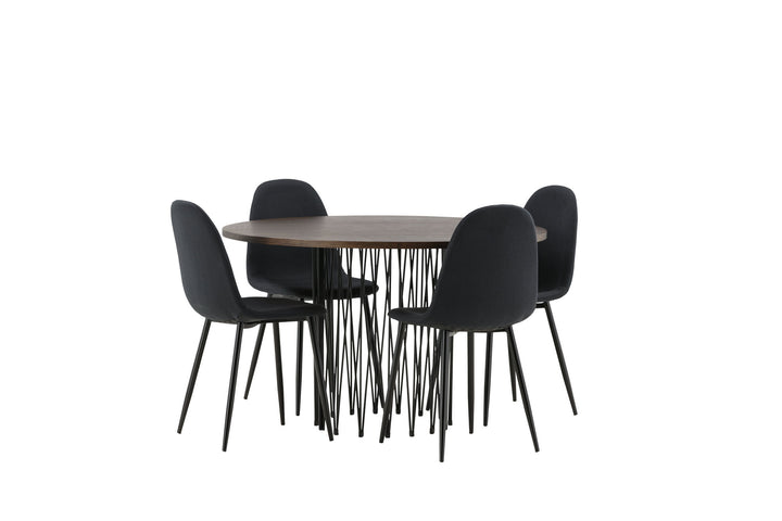 Venture Home Stone round Dining Table - Black / Mocca Veneer +Polar Dining Chair - Black Legs - Black Fabric _4