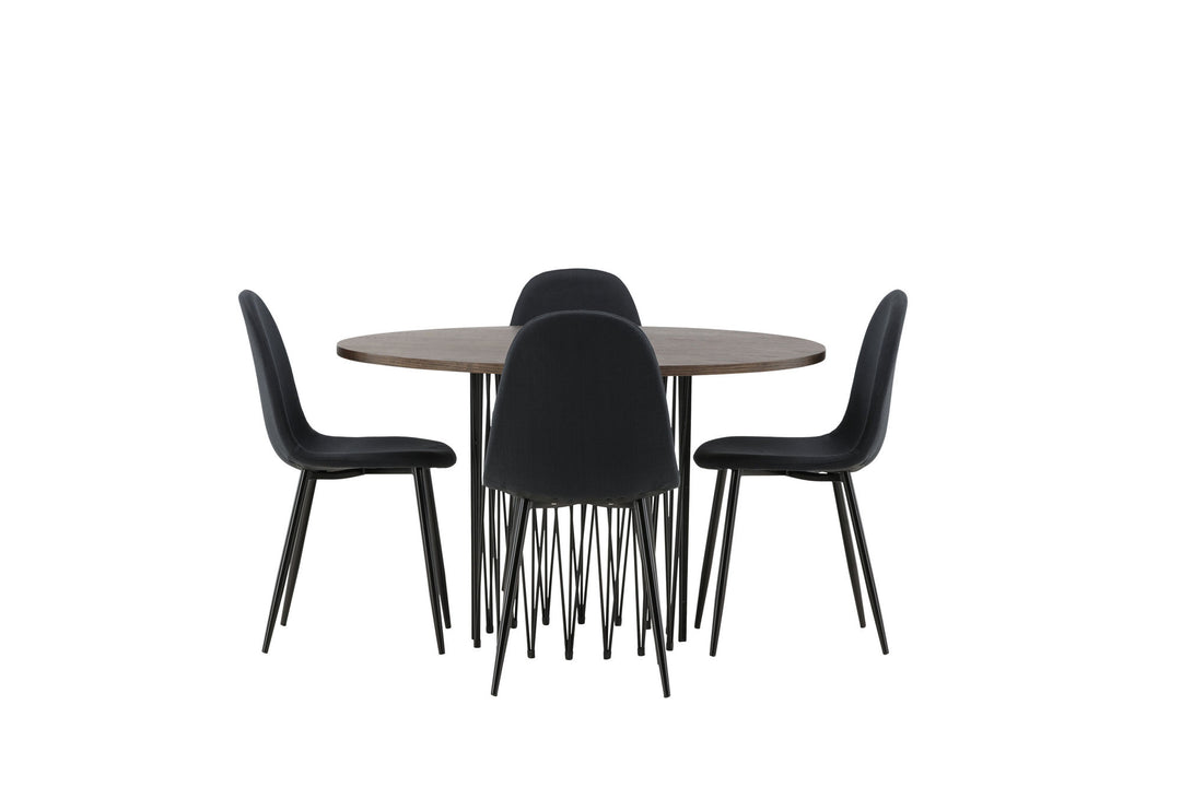 Venture Home Stone round Dining Table - Black / Mocca Veneer +Polar Dining Chair - Black Legs - Black Fabric _4