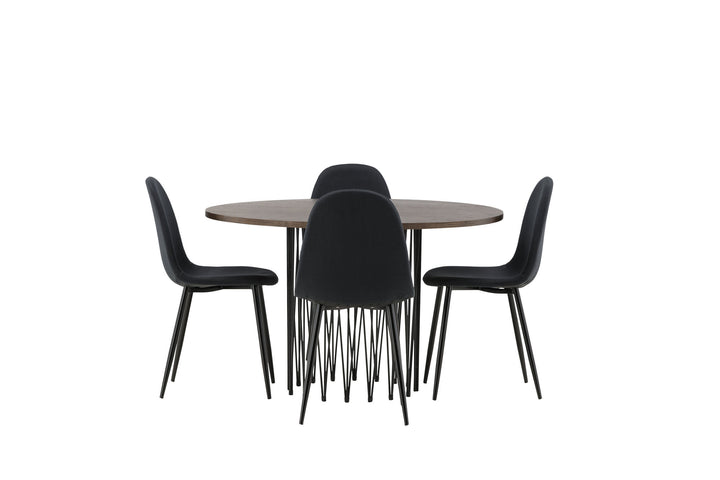 Venture Home Stone round Dining Table - Black / Mocca Veneer +Polar Dining Chair - Black Legs - Black Fabric _4