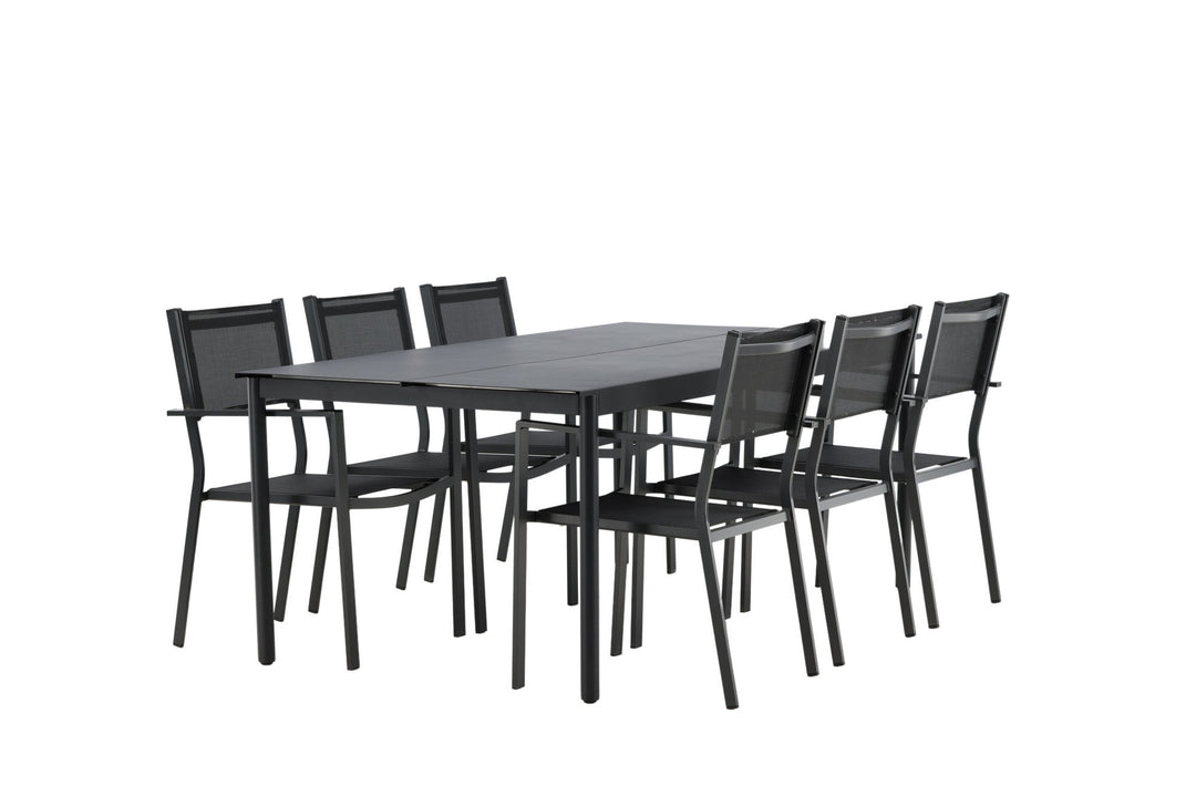 Venture Home Modena - Dining Table- Black - Aluminium - 200*100cm _1+ Copacabana Stacking Chair - Black/Black _6