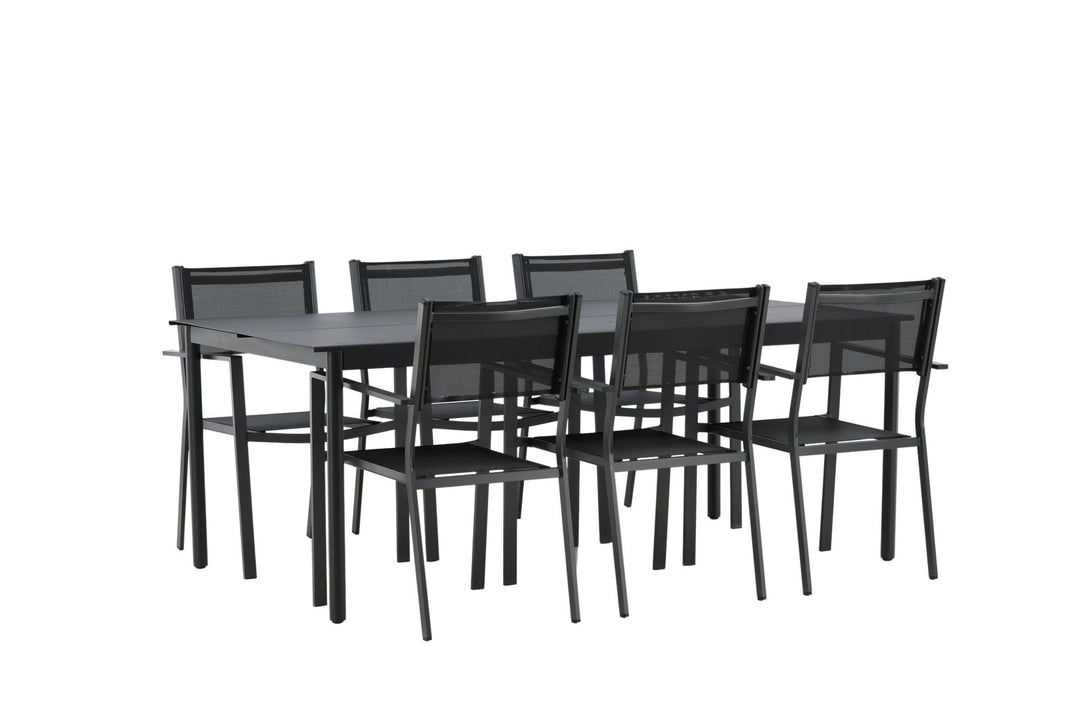 Venture Home Modena - Dining Table- Black - Aluminium - 200*100cm _1+ Copacabana Stacking Chair - Black/Black _6