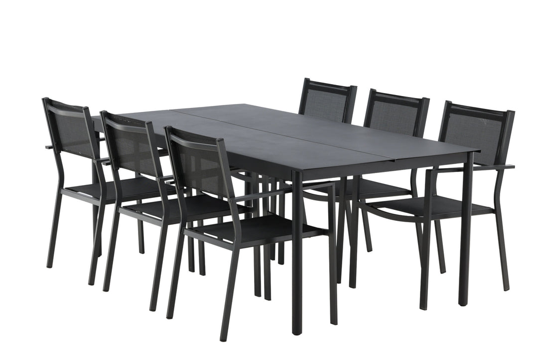 Venture Home Modena - Dining Table- Black - Aluminium - 200*100cm _1+ Copacabana Stacking Chair - Black/Black _6