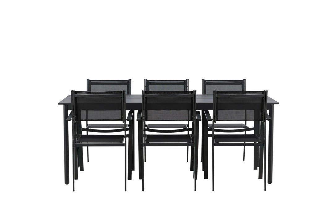 Venture Home Modena - Dining Table- Black - Aluminium - 200*100cm _1+ Copacabana Stacking Chair - Black/Black _6