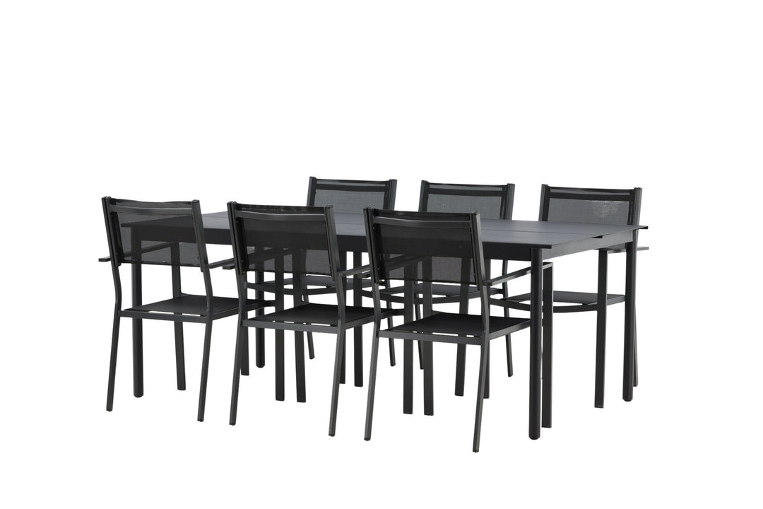 Venture Home Modena - Dining Table- Black - Aluminium - 200*100cm _1+ Copacabana Stacking Chair - Black/Black _6