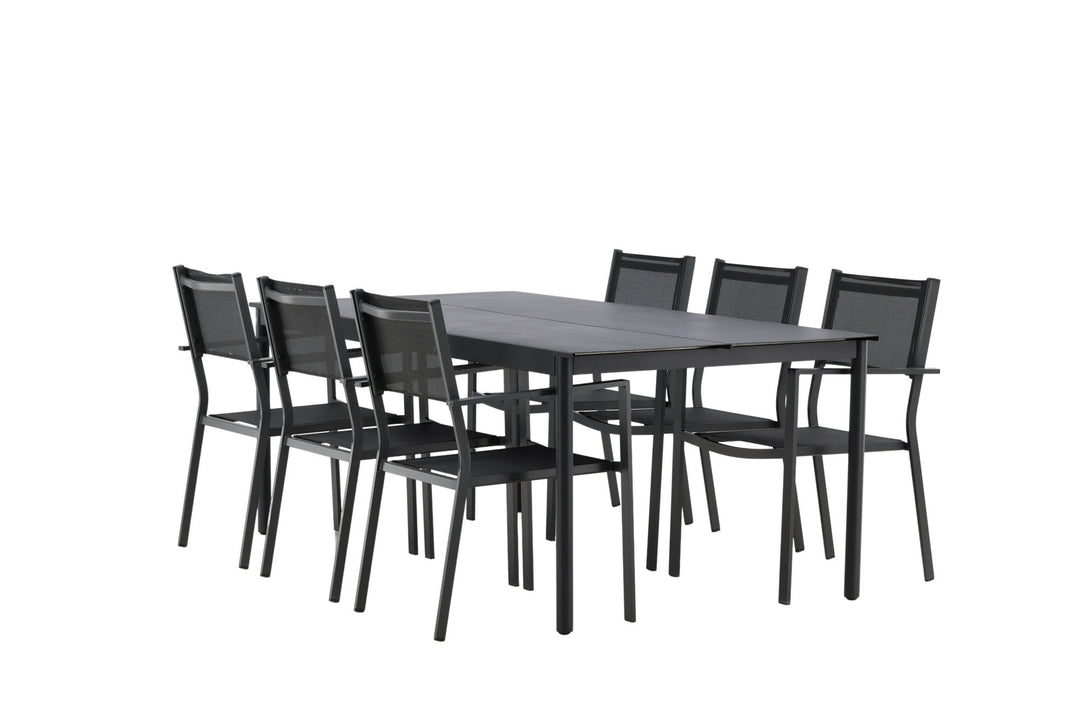 Venture Home Modena - Dining Table- Black - Aluminium - 200*100cm _1+ Copacabana Stacking Chair - Black/Black _6