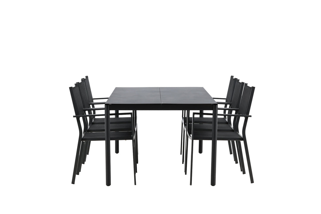 Venture Home Modena - Dining Table- Black - Aluminium - 200*100cm _1+ Copacabana Stacking Chair - Black/Black _6